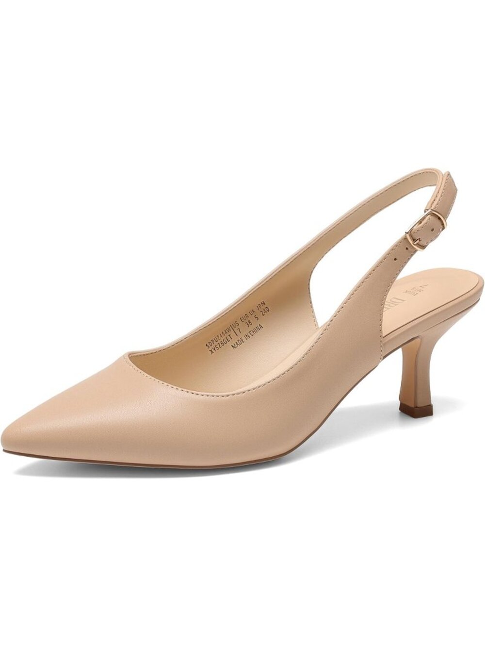 Womens Nude Faux Leather Kitten Slingback Low Heels Casual Dress Shoes Pumps